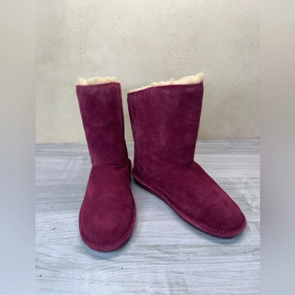 Bearpaw Arya Burgundy Maroon Suede Wool Blend Lining Fringe Winter Boots Size 7